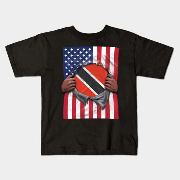 Trinidad And Tobago Flag American Flag Ripped - Gift for Trinidadian And Tobagoan From Trinidad And Tobago Kids T-Shirt by Country Flags